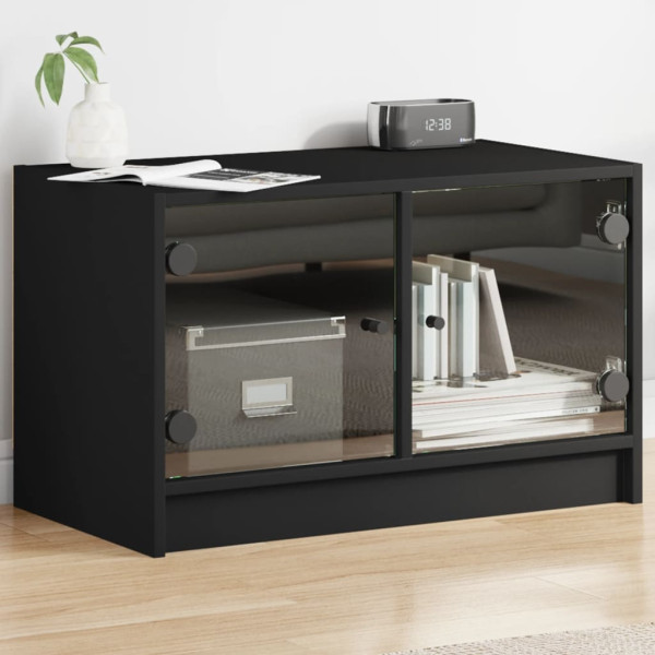 Mueble de TV con puertas de vidrio negro 68x37x42 cm D