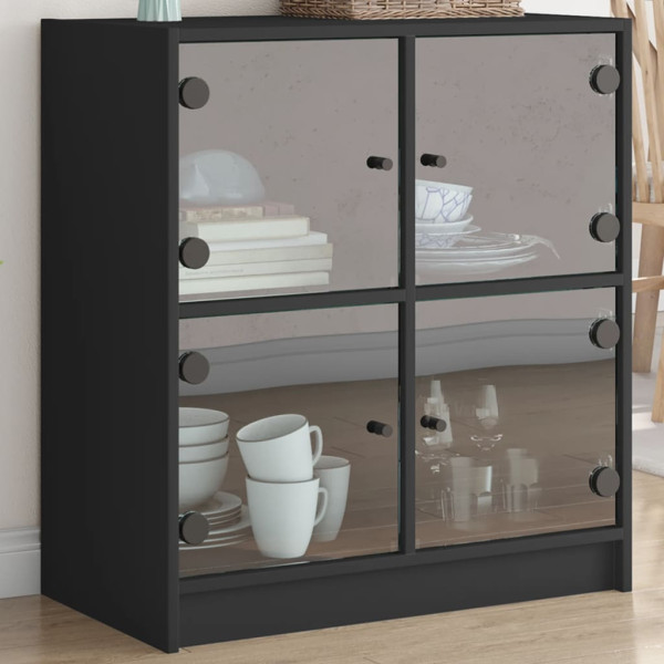 Armario auxiliar con puertas de vidrio negro 68x37x75.5 cm D