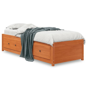 Sofá cama de madera maciza de pino marrón cera 90x200 cm D