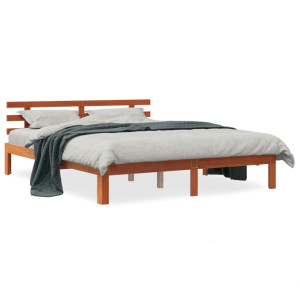 Estructura cama con cabecero madera pino marrón cera 180x200 cm D