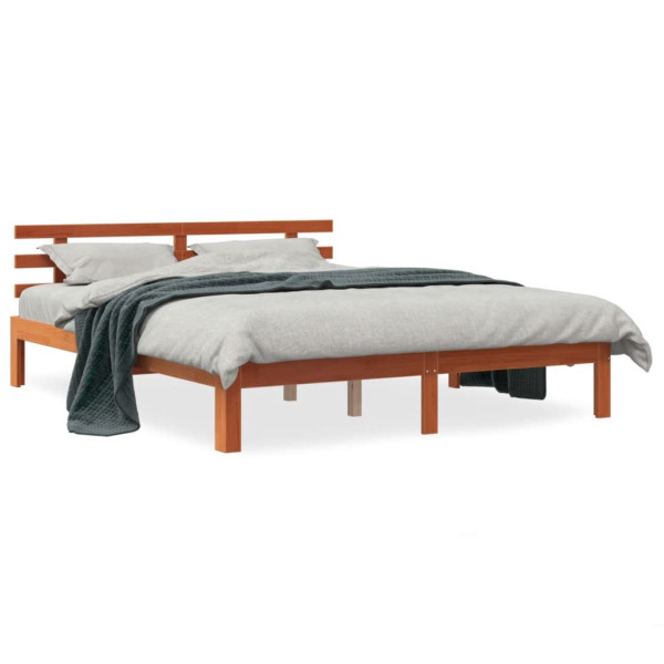 Estructura cama con cabecero madera pino marrón cera 180x200 cm D