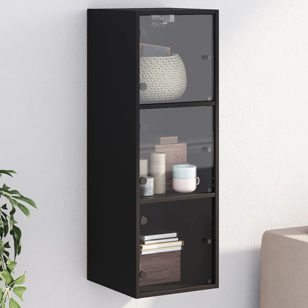 Mueble de pared con puertas de vidrio negro 35x37x100 cm D