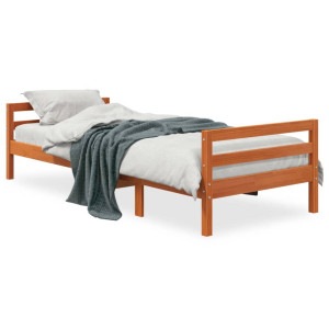 Estructura de cama madera maciza de pino marrón cera 75x190 cm D