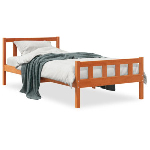 Estructura cama con cabecero madera pino marrón cera 90x190 cm D