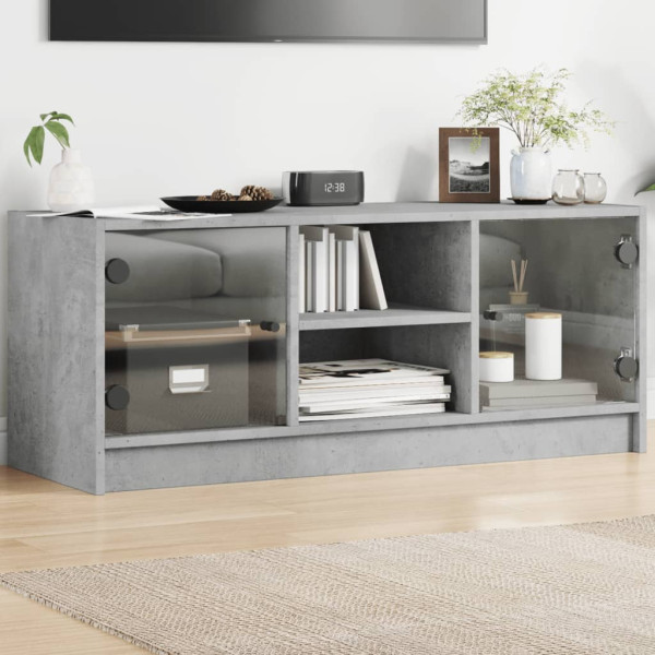 Mueble de TV con puertas de vidrio gris hormigón 102x37x42 cm D