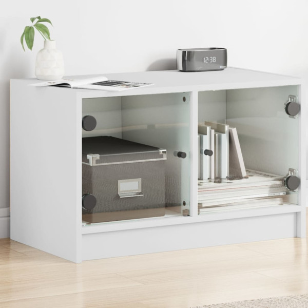 Mueble de TV con puertas de vidrio blanco 68x37x42 cm D