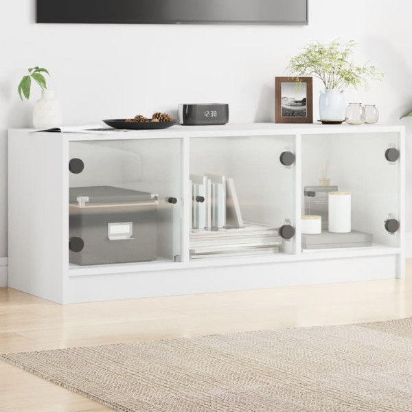 Mueble de TV con puertas de vidrio blanco 102x37x42 cm D