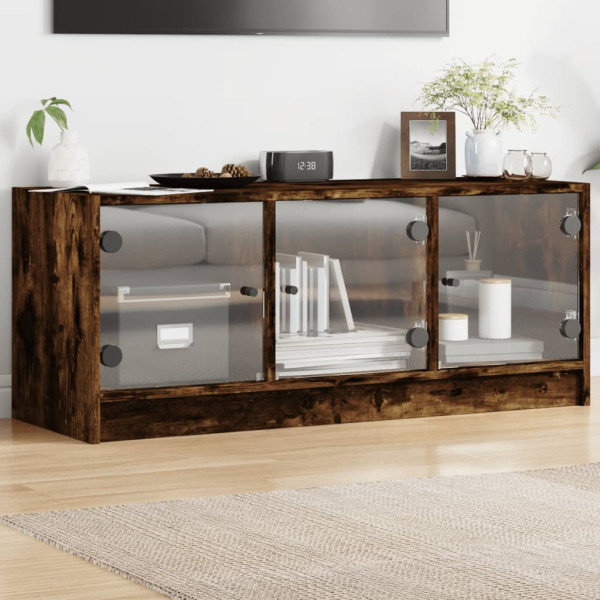 Mueble de TV con puertas de vidrio roble ahumado 102x37x42 cm D