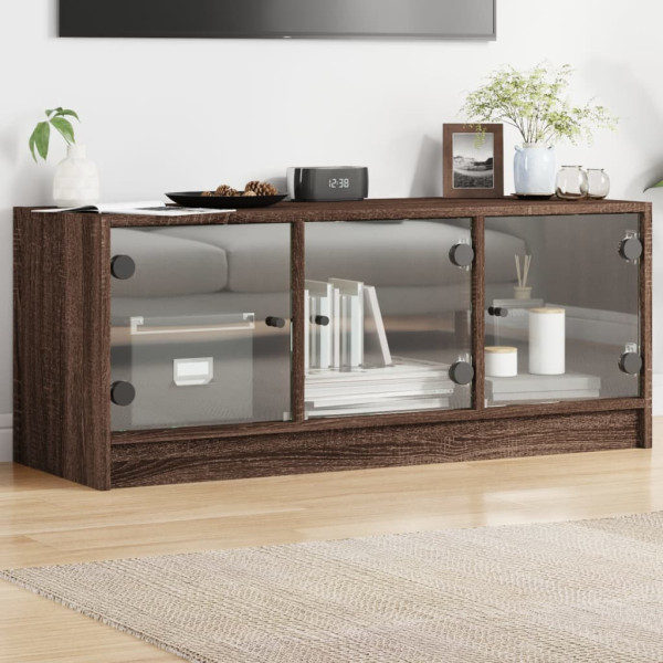 Mueble de TV con puertas de vidrio marrón roble 102x37x42 cm D