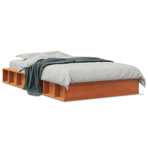 Estructura de cama madera maciza de pino marrón cera 90x190 cm D