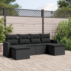 Set muebles de jardín 6 piezas y cojines ratán sintético negro D