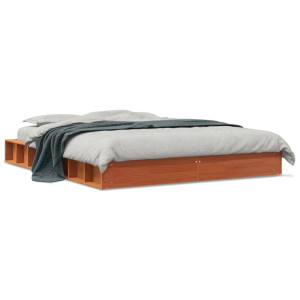 Estructura de cama madera maciza pino marrón cera 150x200 cm D