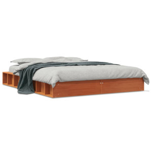Estructura de cama madera maciza pino marrón cera 135x190 cm D