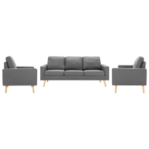 Conjunto de sofás de tecido cinza claro de 3 peças D