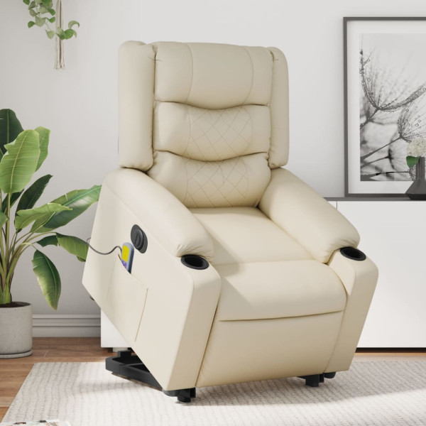 Sillón de masaje elevable eléctrico cuero sintético crema D