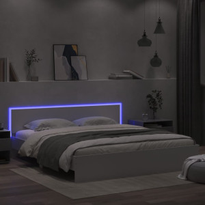 Estructura de cama con cabecero y luces LED blanca 200x200 cm D