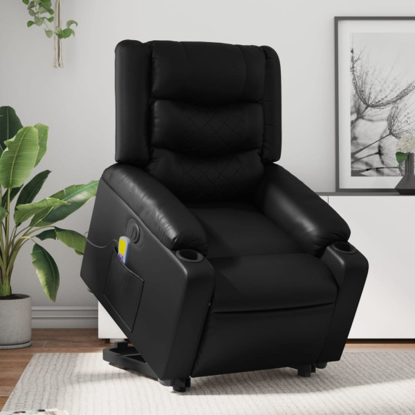 Sillón de masaje elevable eléctrico cuero sintético negro D