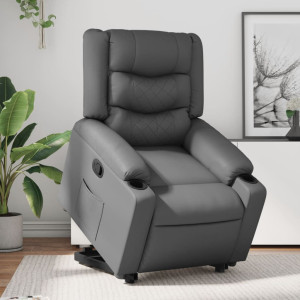 Sillón reclinable elevable cuero artificial gris D