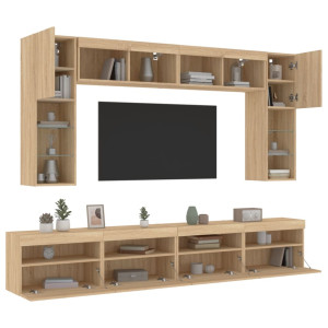 Muebles de TV de pared con luces LED 8 piezas roble sonoma D