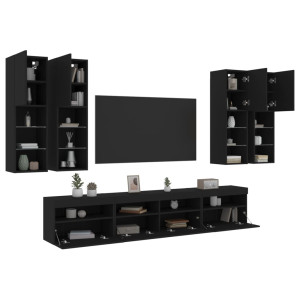 Muebles de TV de pared con luces LED 7 piezas negro D