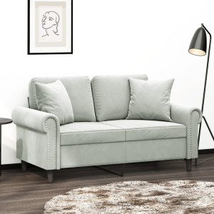 Sofá de 2 lugares com almofadas de veludo cinza claro 120 cm D