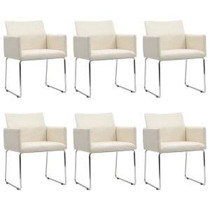 Cadeiras de jantar 6 unidades tecido aparência de linho branco D