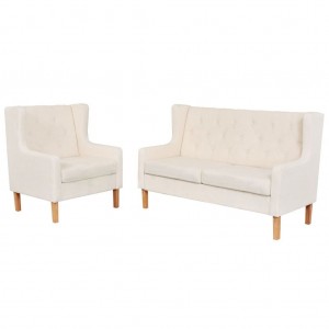 Conjunto de sofás 2 piezas tela blanco crema D