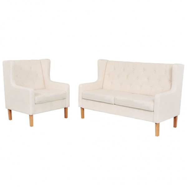 Conjunto de sofás 2 peças tecido branco creme D
