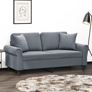 Sofá de 2 plazas con cojines terciopelo gris oscuro 140 cm D