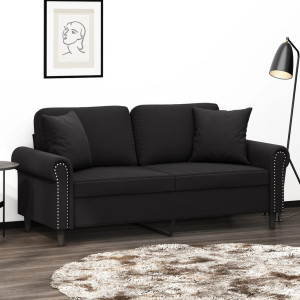 Sofá de 2 plazas con cojines terciopelo negro 140 cm D