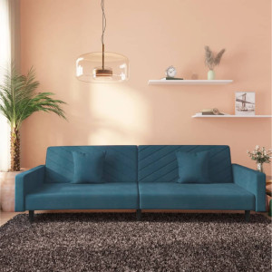 Sofá cama de 2 plazas con dos almohadas terciopelo azul D