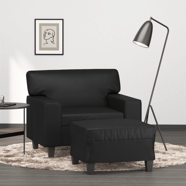 Sillón con taburete cuero sintético negro 60 cm D