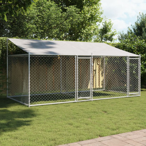 Jaula de perros techo y puertas acero galvanizado gris 4x2x2 m D