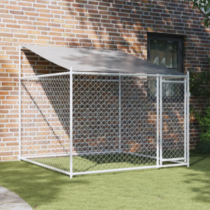 Telhado e porta da gaiola para cães em aço galvanizado cinza 2x2x2 m D