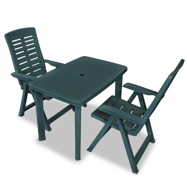Set de mesa e cadeiras Bistro de jardim 3 peças de plástico verde D