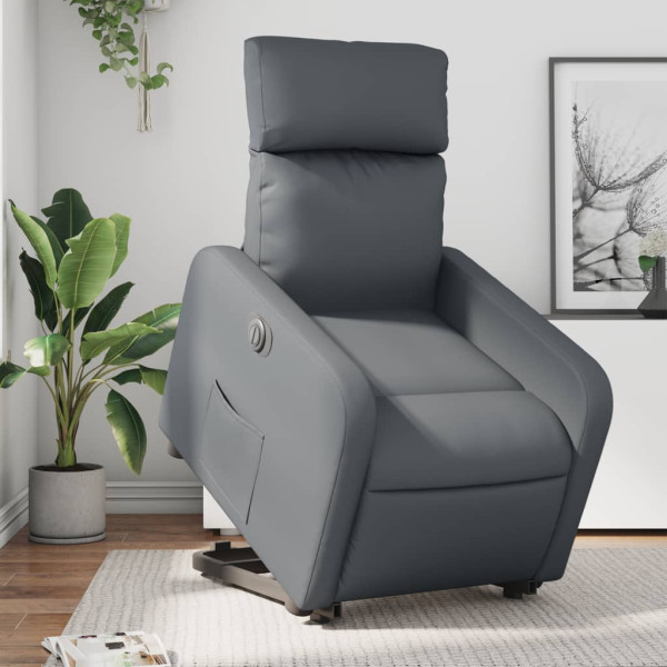 Sillón reclinable elevable eléctrico de cuero sintético gris D