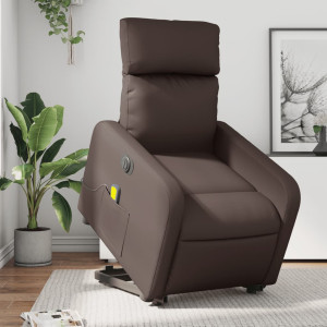 Sillón de masaje elevable eléctrico cuero sintético marrón D