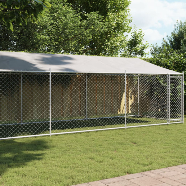 Jaula de perros techo y puerta acero galvanizado gris 8x2x2 m D