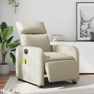 Sillón de masaje reclinable eléctrico cuero sintético crema D