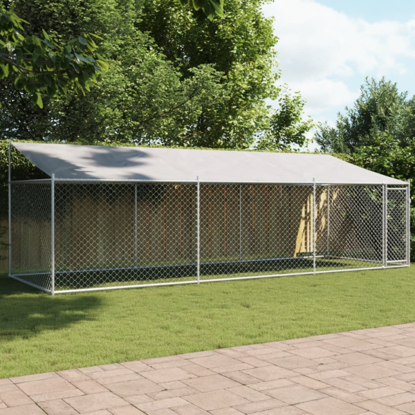 Telhado e porta da gaiola para cães em aço galvanizado cinza 6x2x2 m D