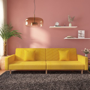 Sofá cama de 2 plazas con dos almohadas tela color amarillo D