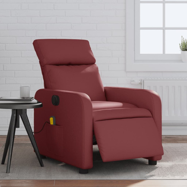 Assento de massagem reclinável de couro artificial vermelho-vermelho D