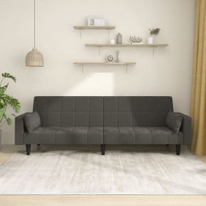 Sofá cama de 2 plazas con dos almohadas terciopelo gris oscuro D