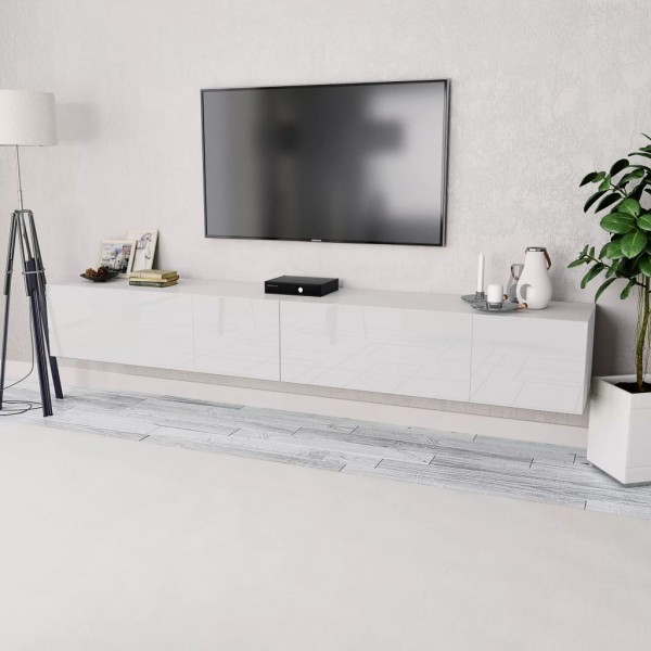 Mueble para TV 2 uds contrachapada blanco brillo 120x40x34cm D