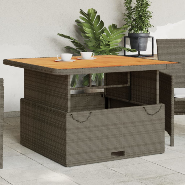 Mesa de jardim ratão PE e madeira de acacia cinza 110x110x71 cm D