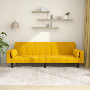 Sofá cama de 2 plazas con dos almohadas terciopelo amarillo D