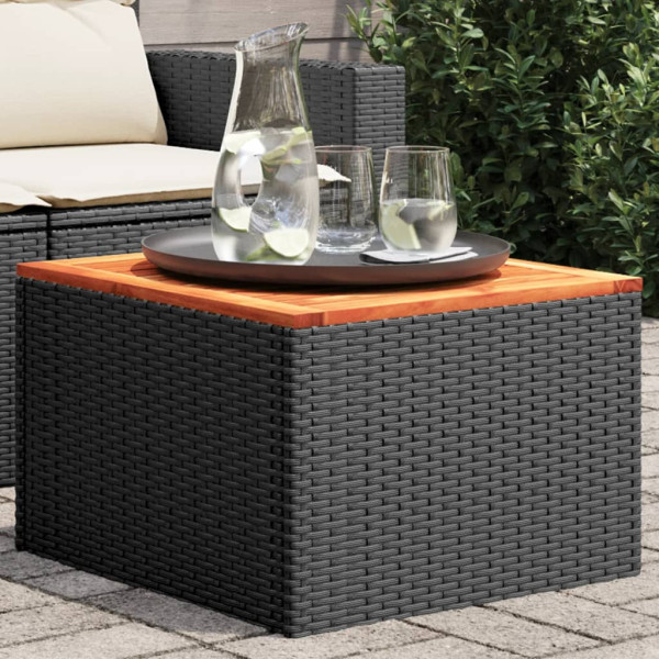 Mesa de jardín de madera de acacia y ratán PE negro 55x55x37 cm D