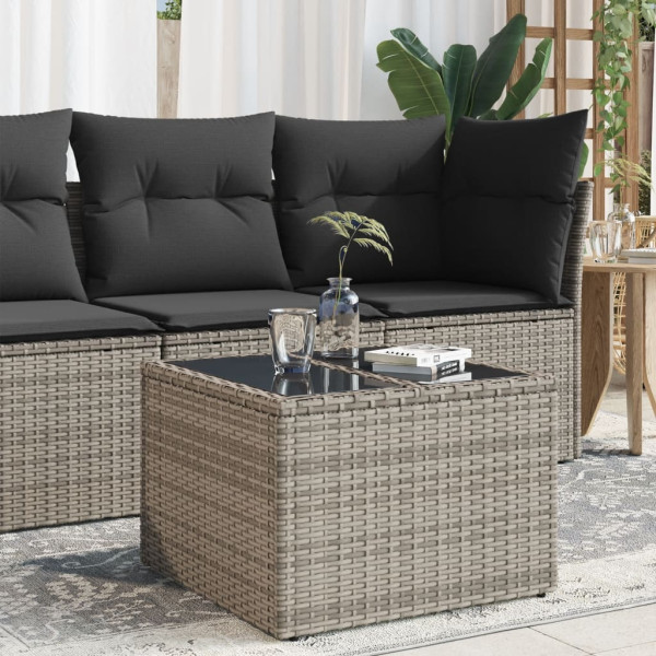 Mesa de jardín superficie de cristal ratán PE gris 55x55x37 cm D