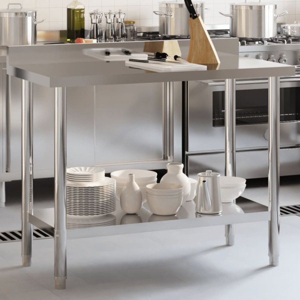 Mesa de trabalho de cozinha e backsplash em aço inoxidável 110x55x93 cm D