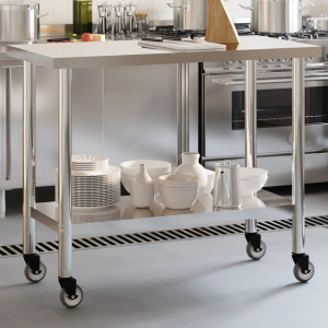 Mesa de trabajo de cocina con ruedas acero inox 110x55x85 cm D